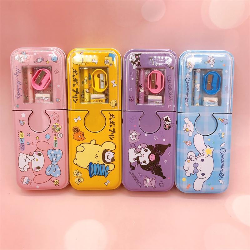 Creative Pencil Case Kit For Elementary Students Cartoon Iron Box With Complete Stationery Set