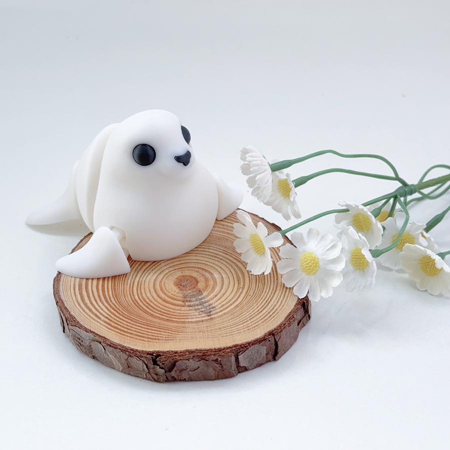 3d Printing Cute And Cute White Seal Model Swinging Plastic Ornament With Movable Joints Creative Desktop Decoration Sculpture