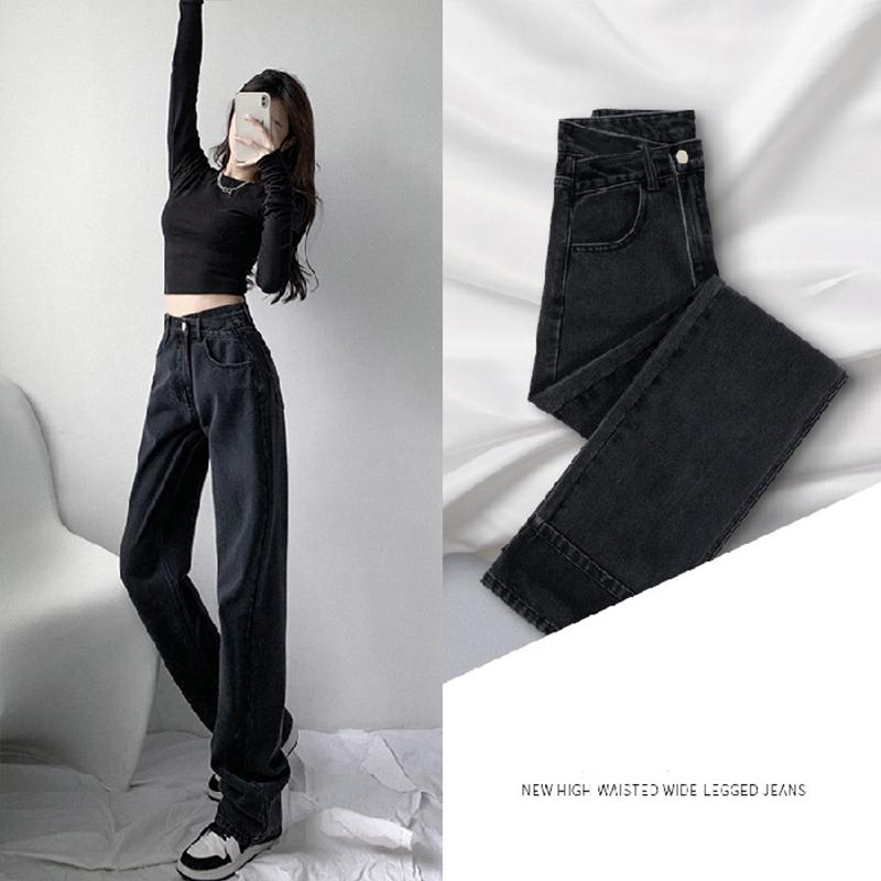 Jarní a podzimní džíny dámské kalhoty s vysokým pasem a širokými nohavicemi volné kalhoty