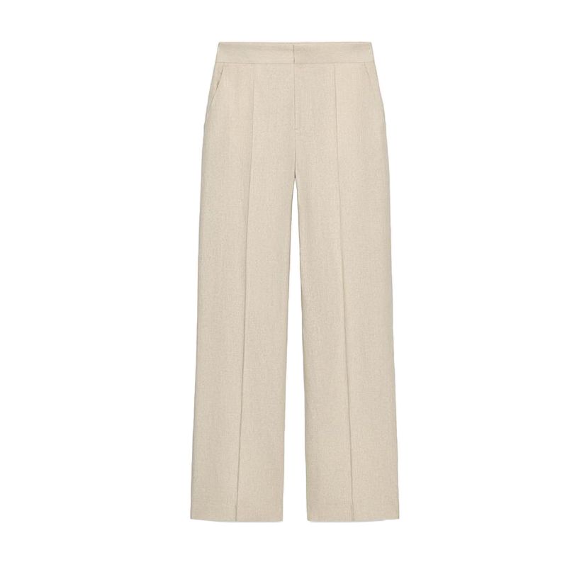 

Linen Blended round Neck Short Sleeve Suit Outwear 3597998 High Waist Straight-leg Casual Pants 3723998 Light beige pants L