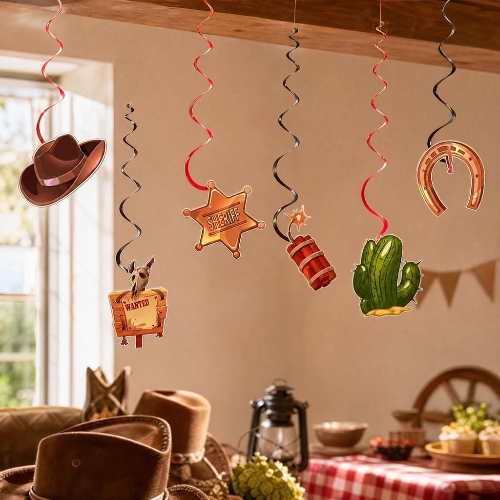 Western Themed Party Hanging Decorations for Birthday Party, 6 Pack