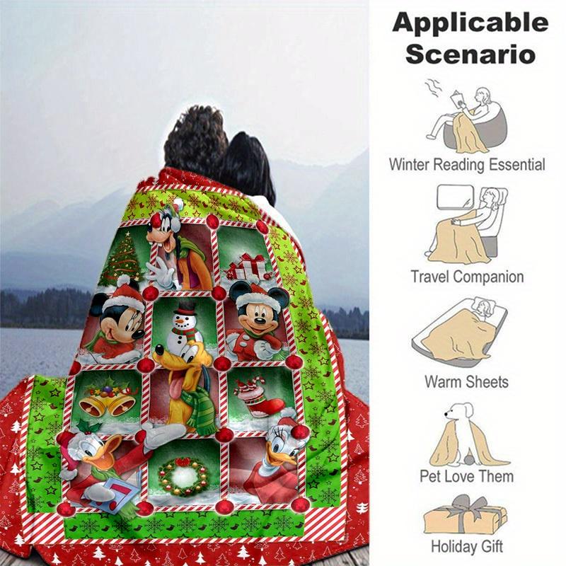 1pc. Christmas Disney Characters Blanket, Festive Holiday Decor for Home, Soft Throw Blanket for All Seasons, Soft Flannel Throw Blanket, Li