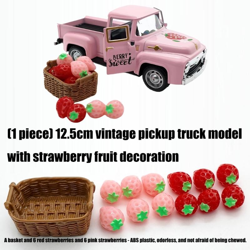 Vintage Classical Strawberry Truck Alloy Decoration Miniature Vehicle Model with Mini Faux Strawberries For Indoor Display Gift
