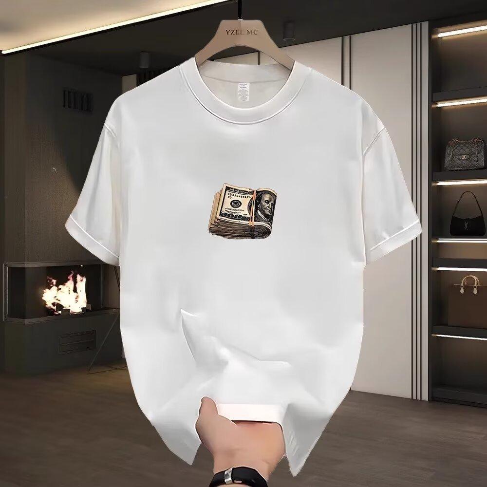 Pure Cotton Summer Trendy Brand Men S Short-Sleeved T-Shirt Casual Printed T-Shirt Round Neck Trend Heavy S