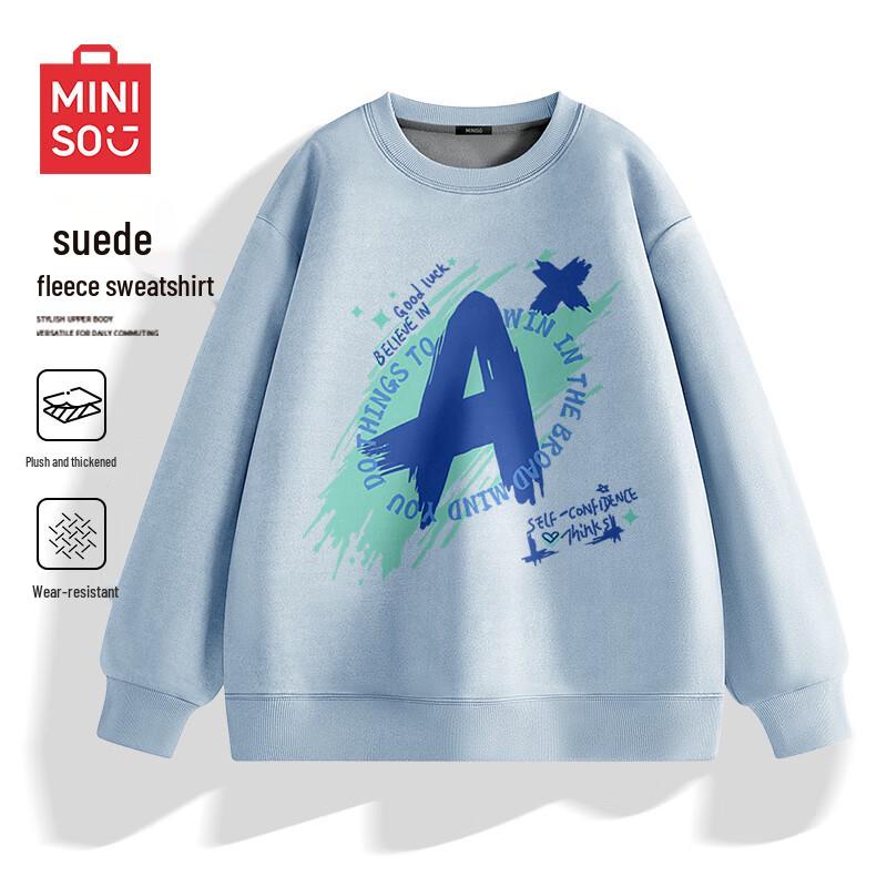 

MINISO Men s Fleece-Lined Suede-Feel Letter Sweatshirt 3XL