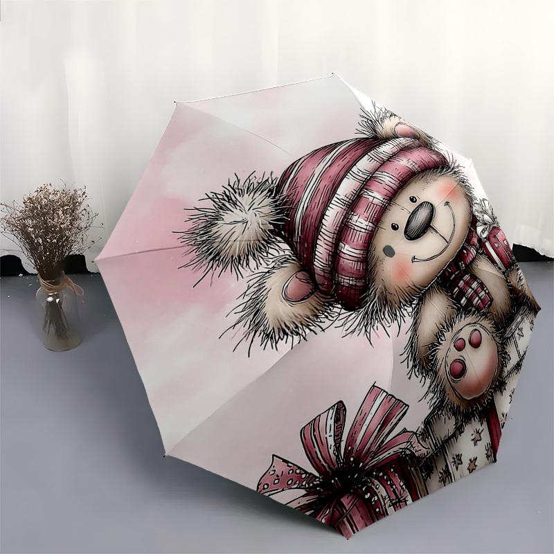 1pc Christmas Gift Winter Teddy Bear with Presents, Festive Decoration for Fans, Travelers, Daily Use, Auto Open Close Umbrella with 3-Fold Design and