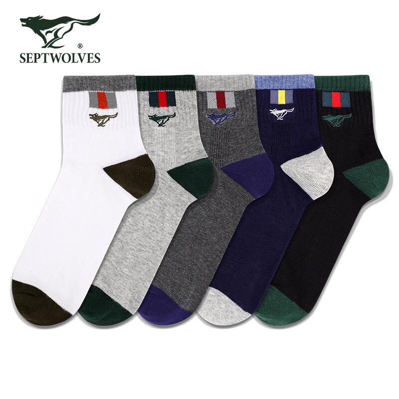 Qipilong Men s 5-Pack Mixed Color Cotton Mid-Calf Socks