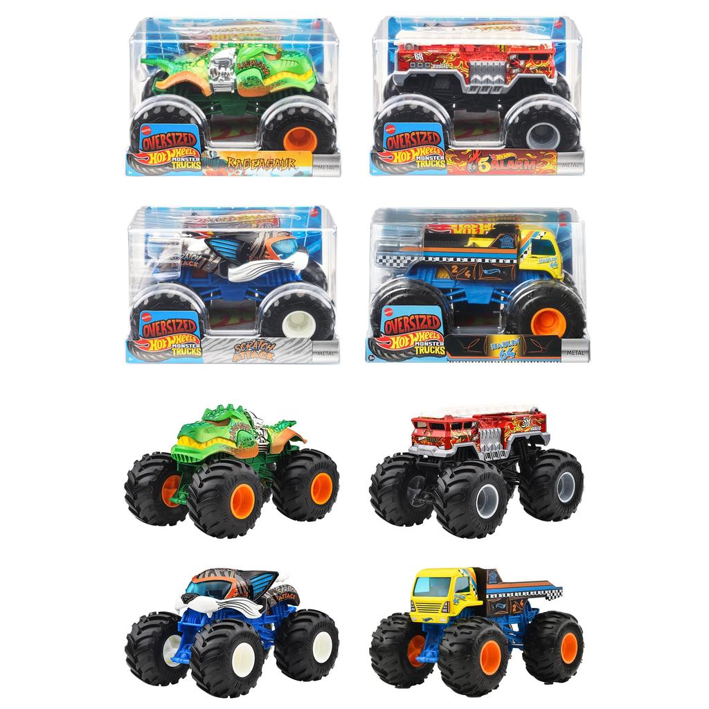 Hot Wheels Monster Truck Big Size Assortment Vehicle Set of 4 Mini Box Ages 3 and Toys, 124 Scale, Cars, Sold, Up, Multi-Purpose, FYJ83-987L