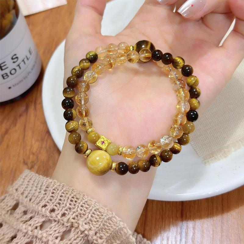 Natural Amethyst Citrine Tiger Eye Beaded Bracelet Set Womens Stackable Luxury Crystal Jewelry