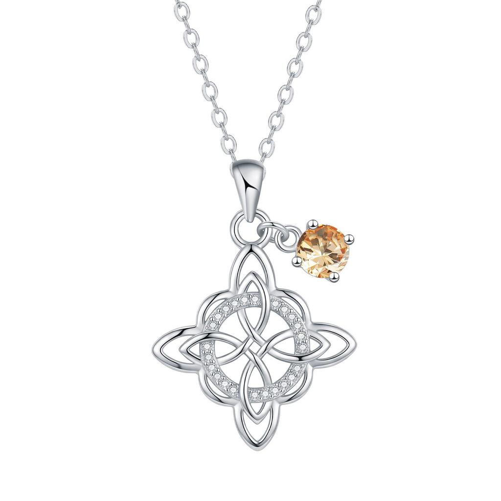Twelve Zodiac Stones Witch Knot Necklace - Elegant Clavicle Chain Pendant Birthday Gift