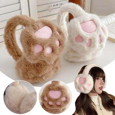 New Lovely Winter Earcap Cat Windproof Cold Protection Plush Earmuffs Cat's Paw Ear Warmers Women Girls Cute Keep Warm Earmuffs