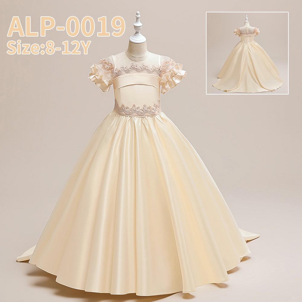 New Princess Satin Train Evening Gown for Girls - Perfect for Little Host or Piano Performance