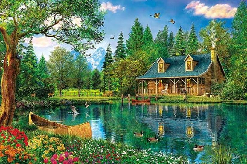 APPLEONE 1000-768 Crystal Lake Cabin (Dominic Davison) 1000-Piece Jigsaw Puzzle (75 x 50 cm) Made in Japan