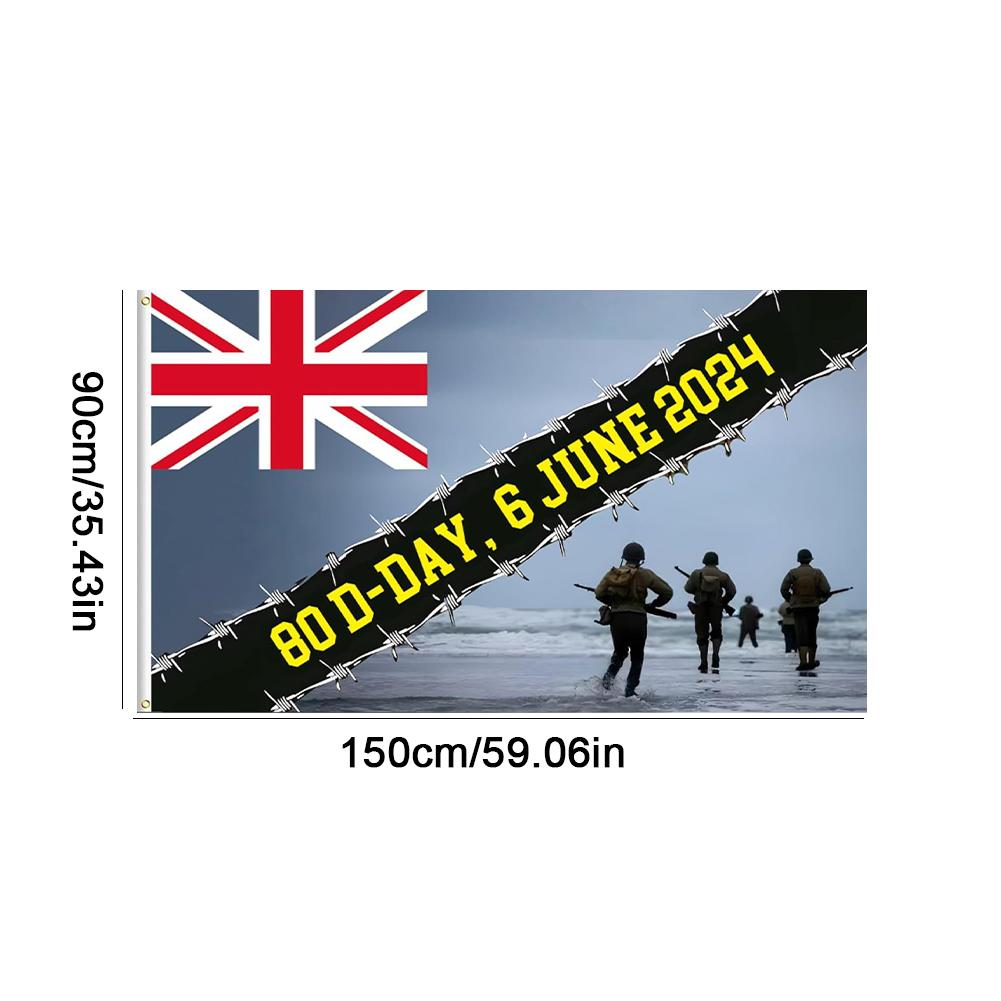 5ftx3ft LD Day 80. Jahrestag Dekorationsflaggen 1944-2024 6. Juni D-Day 80 Jahre Gedenktag Flagge für Heim- und Außendekoration