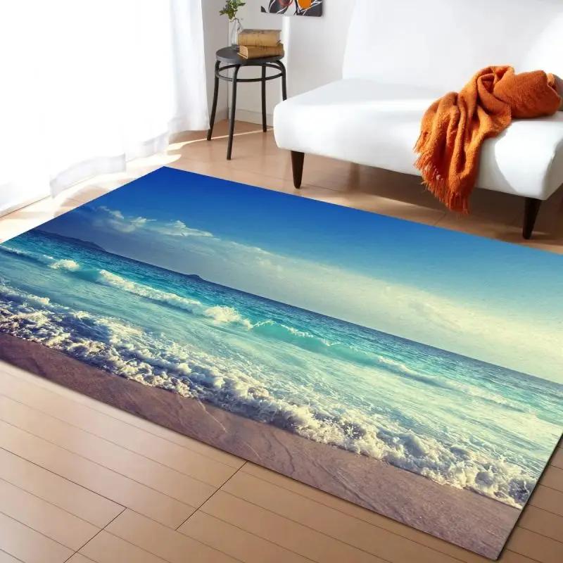 Alfombra Estampada de Olas Marinas para Decoración de Sala de Estar en Casa Felpudo Antideslizante para Dormitorio Mesita de Noche Alfombras para Área de Mesa de Café Felpudo para Baño