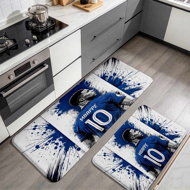 Kylian Mbappe Flannel Kitchen Mat Christmas Soft Area Rug Non Slip Floor Carpet Home Decoration