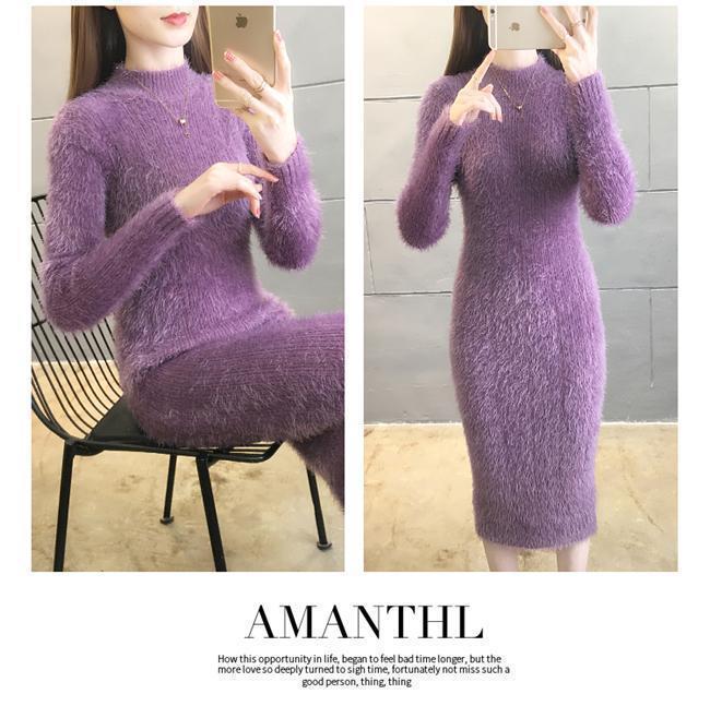 Damen Nerzpelz Pulloverkleid - Herbst/Winter 2025 Dick Gestrickt Slim-Fit Bodycon, Vielseitiger & Schmeichelhafter Fauler Stil