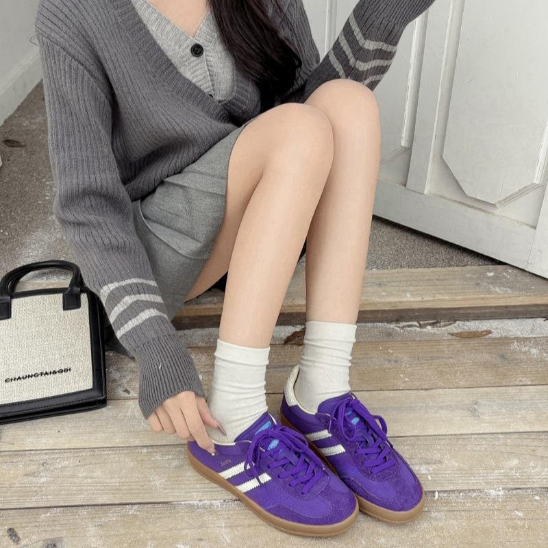 Leather platform purple German training shoes women's 2025 new versatile lace-up casual sports board shoes splicing Forrest Gump shoes women