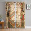 Ideal for Living Room Bedroom Space Space Decoration Window Opening Voiles Morning Tulle Drape1 - Ancient Egypt Art Cat Feather Retro Sheer Curtains