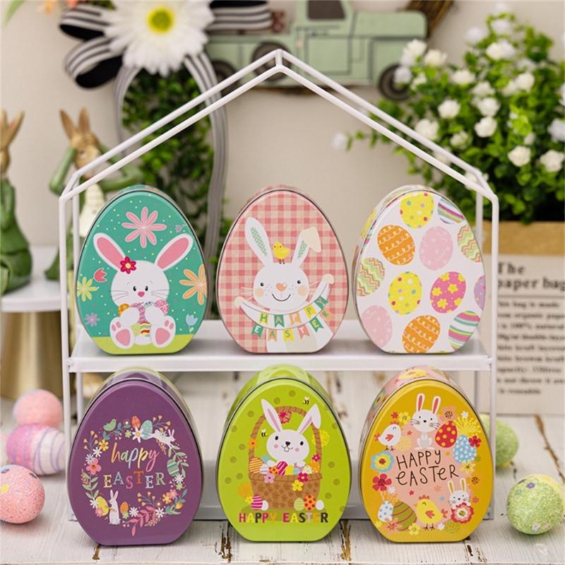8x Easter Eggs Candy Boxes with Rabbit Pattern Candy Boxes Metal Snacks Container Mini Snacks Boxes for Party