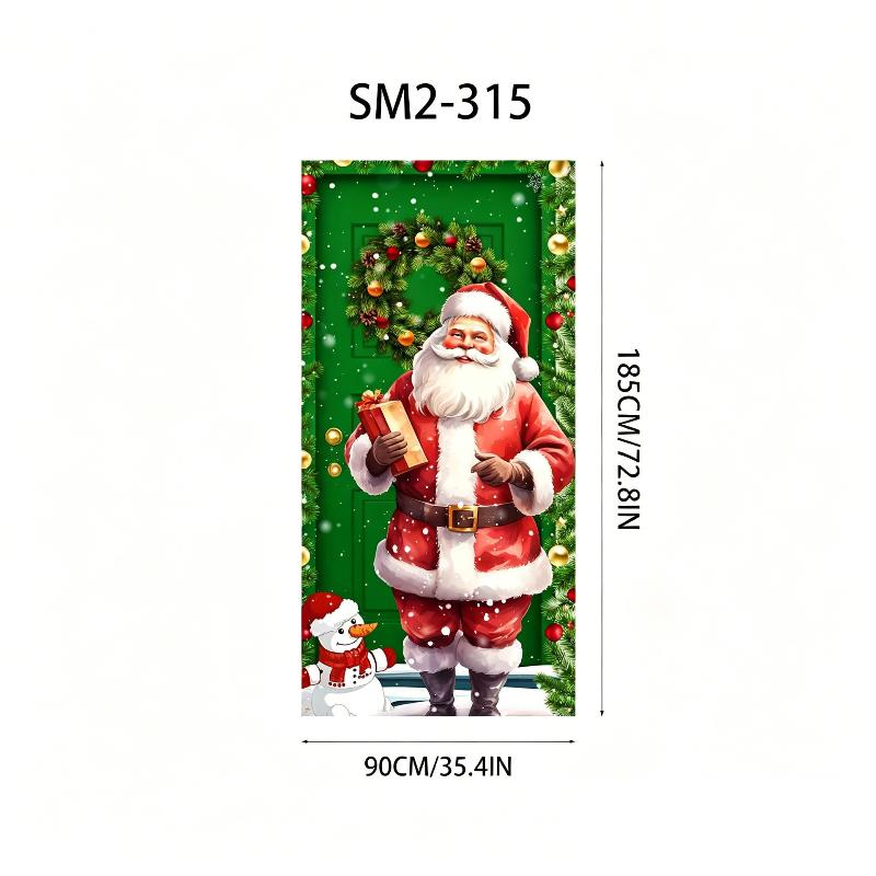 Christmas Santa And Elk Theme Backdrop Nut Cracker Snowman Door Banner Indoor Outdoor Veranda Door Cover Photography Background