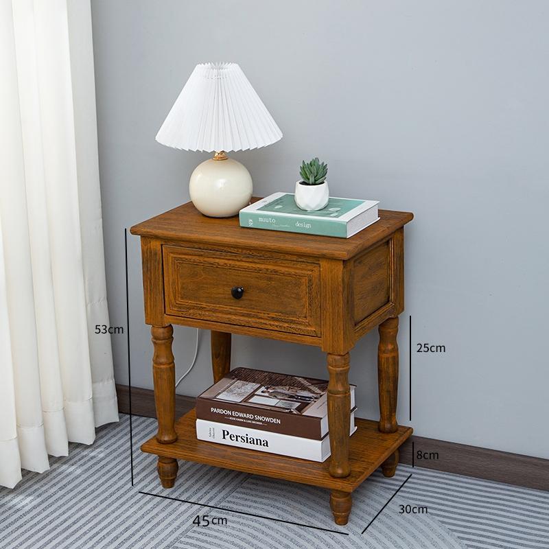 Solid Wood Nightstand Vintage French Distressed Bedside Table with Drawer for Bedroom Storage Cabinet Side Table