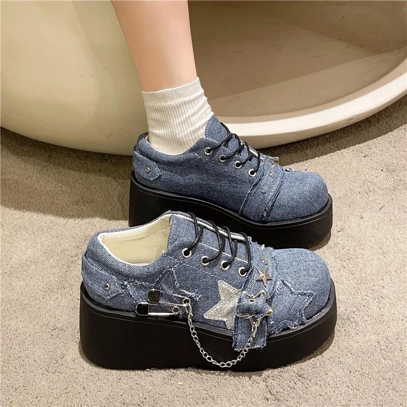 Fashion Women Autumn Chunky Sneakers Trainers Platform Shoes 6CM Heels Outdoor Sport Dad Shoes Puck Metal Chain Leather Casual Shoes