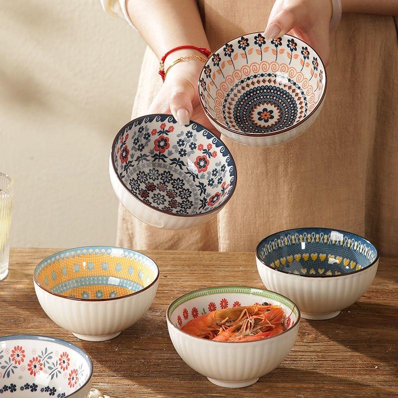 6pcs Japanese Style Ceramic Bowls – Minimalist Tableware Set for Home, Kitchen, Soup, and Rice Serving