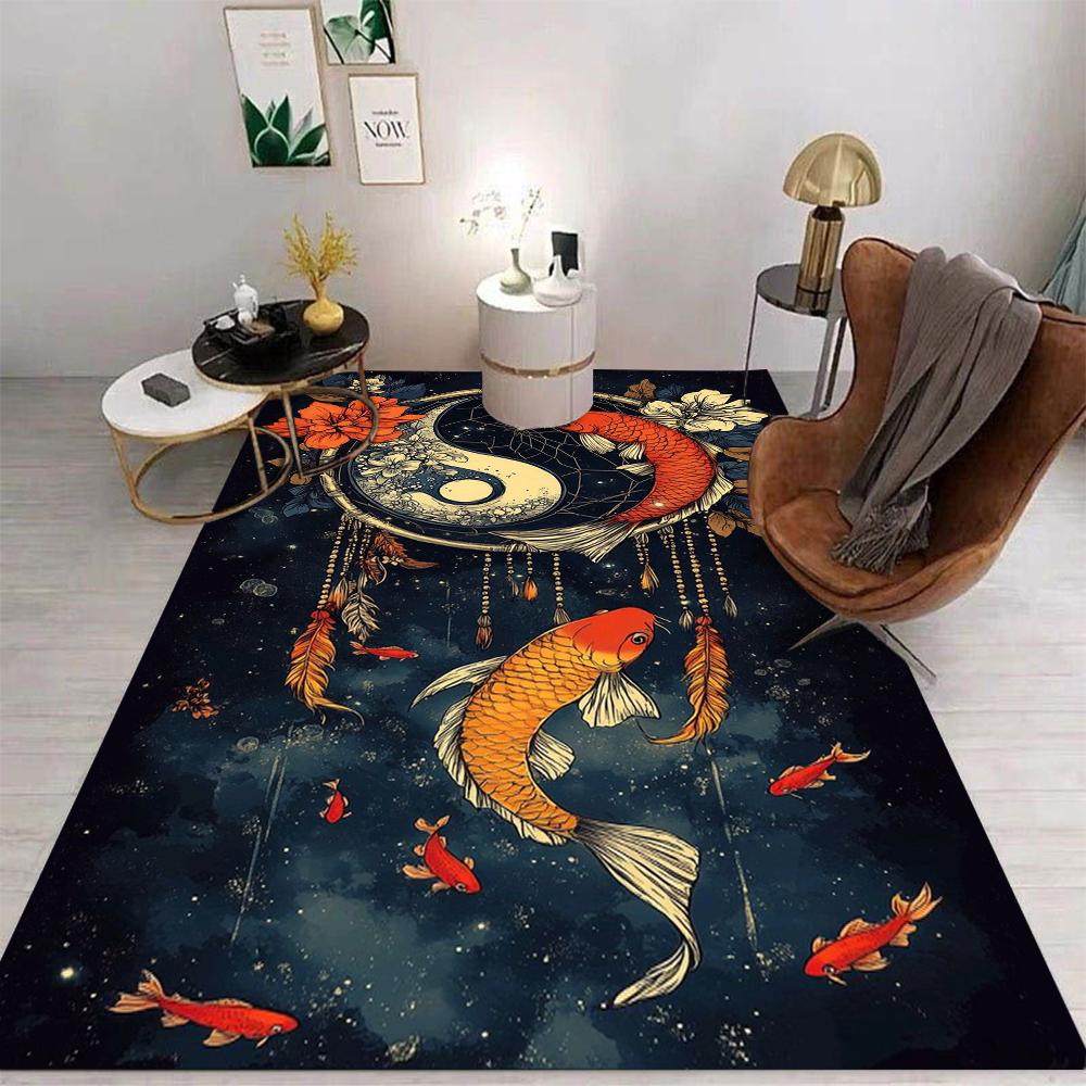 Chinese Style Pattern Floor Mat Various Styles With Clouds Yin Yang Red Crowned Cranes Koi Fish Scenes Rug For Home Decor