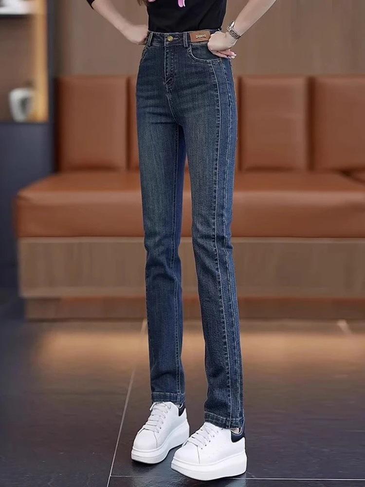 Dámské zeštíhlující modré džínové tužkové kalhoty s vysokým pasem - Kolekce podzim/zima 2025