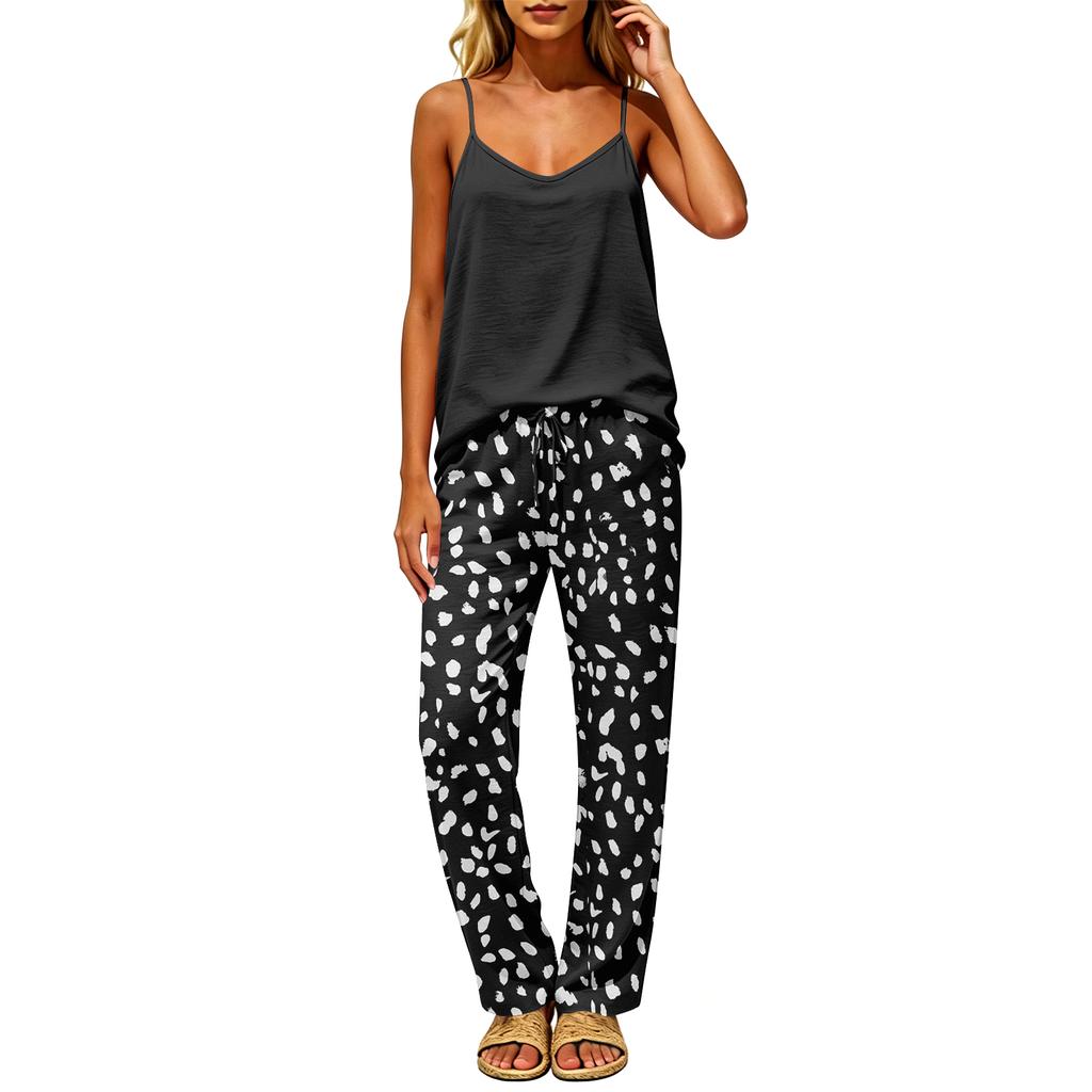 Women Sleeveless Pullover Loose Fit Backless Top Elastic Waistband Casual Long Pants Set Lightweight Soft Fabric Summer Outfit