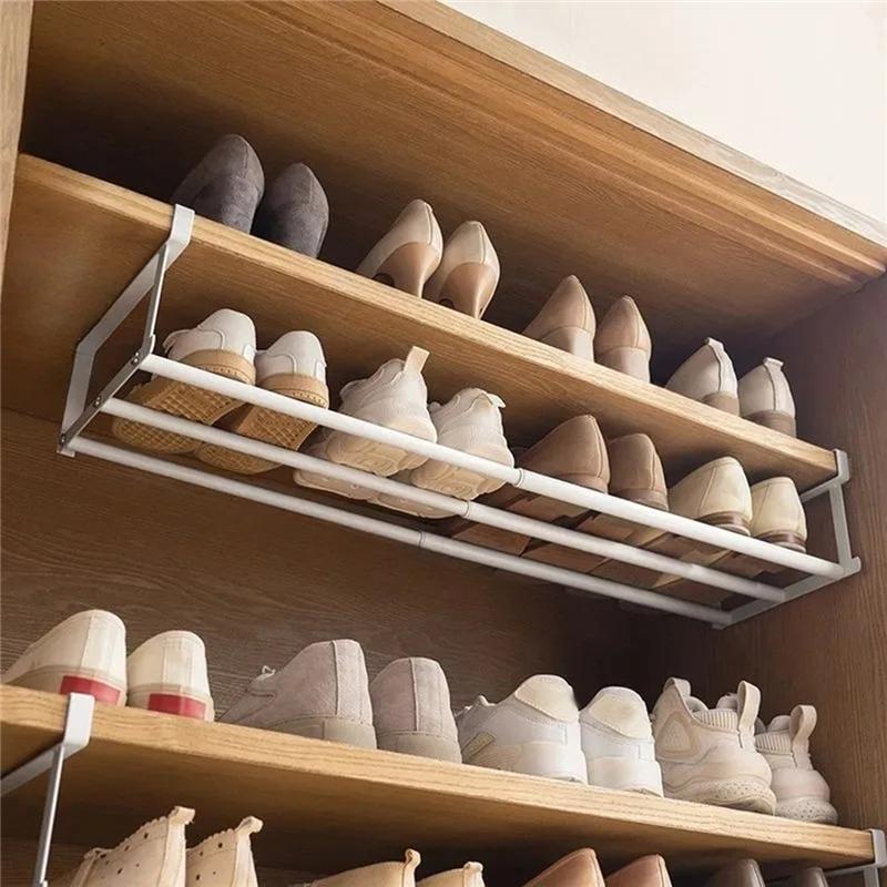 Adjustable Shoe Rack Under-Shelf Holder With Hanging Basket For Home Shoe Cabinet Space-Saving Layered Organizer