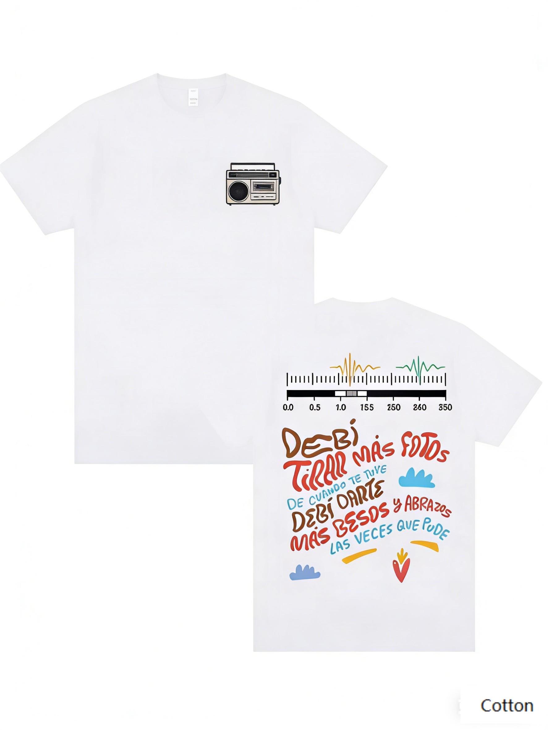 

Cotton TShirt with Retro Radio Waveform Graphic Premium Heavyweight Material Exquisite Street Design for HighEnd S