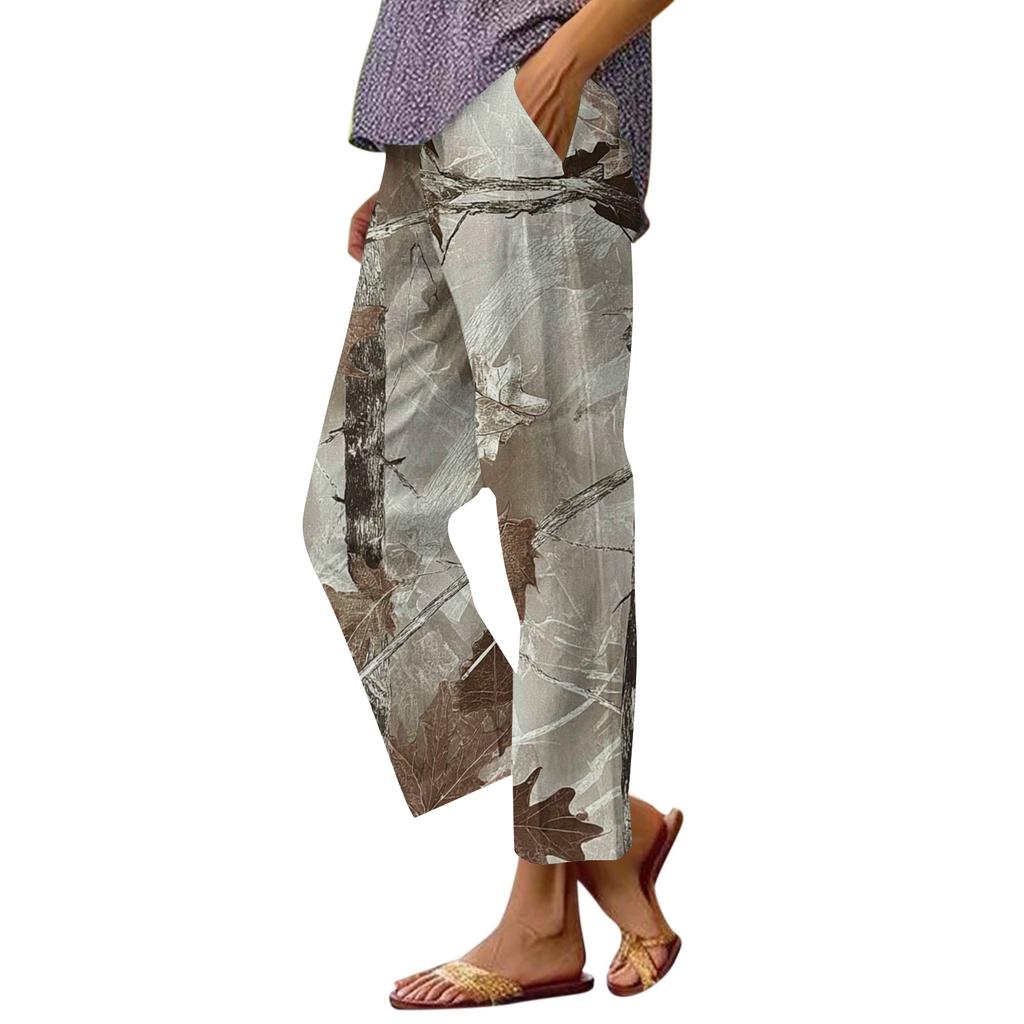 Women's fashion printed pocket elastic waist casual pants