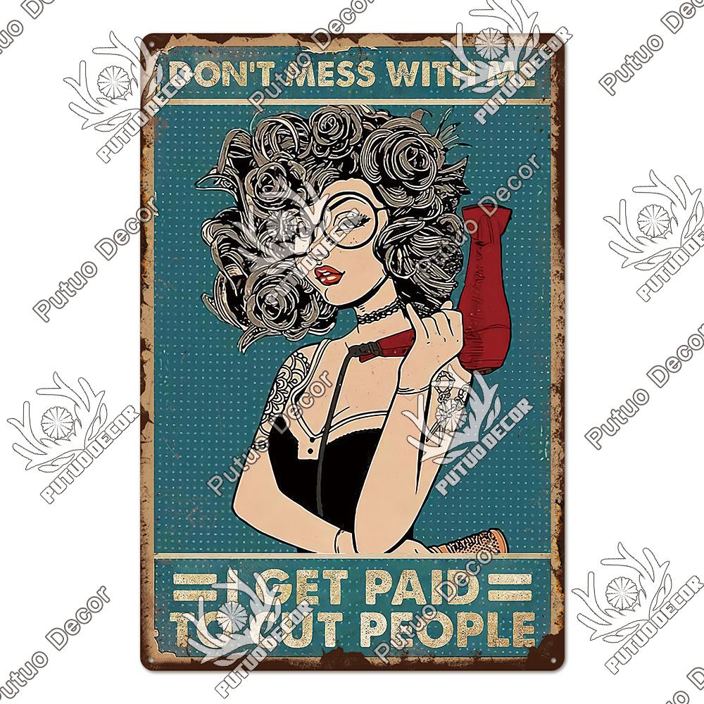 Decor Barber Tin Sign Plaque Metal Plate Vintage Retro Barber Shop Wall Art Posters Iron Painting for Room House Stickers