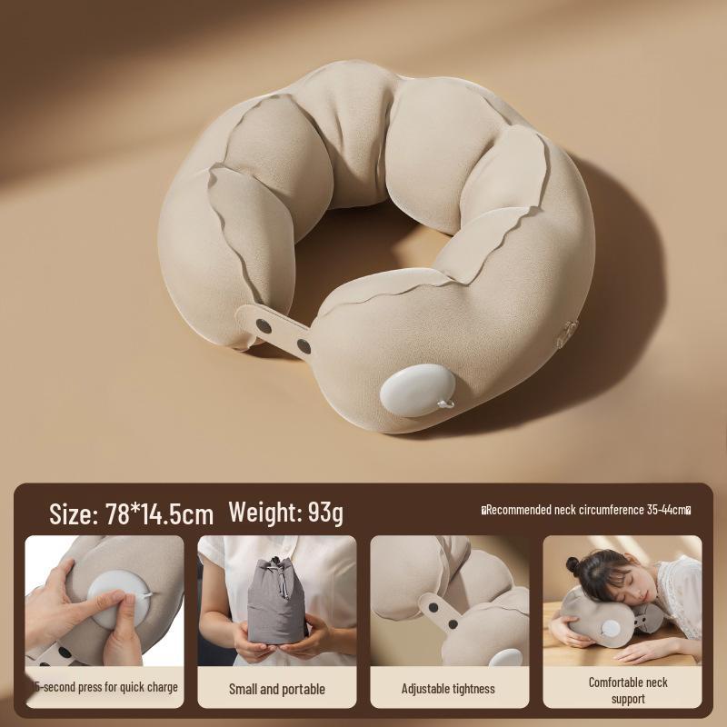 Portable Inflatable U-Shaped Neck Pillow for Travel, Office, Car & Airplane Nap Support