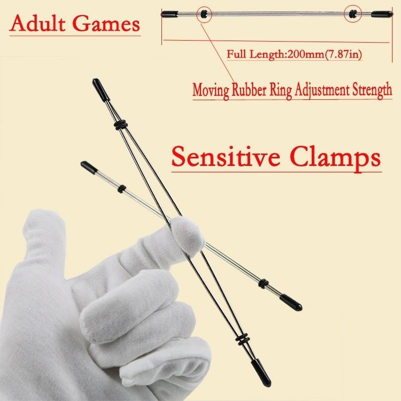 Double Bar Adjustable BDSM Play Extreme Steel Nipple Clamps with Silding Tensioner Sex Toys for Women