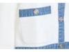 2025 French Preppy Patchwork Denim & Knit Cardigan Short Set