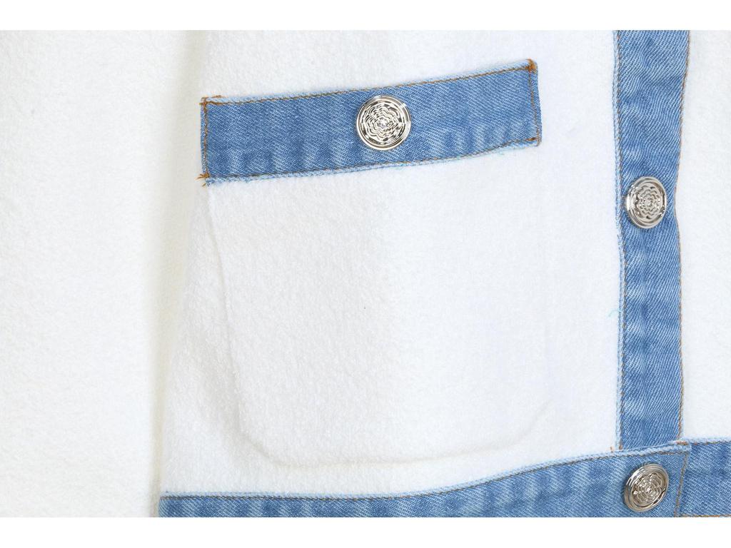2025 French Preppy Patchwork Denim & Knit Cardigan Short Set