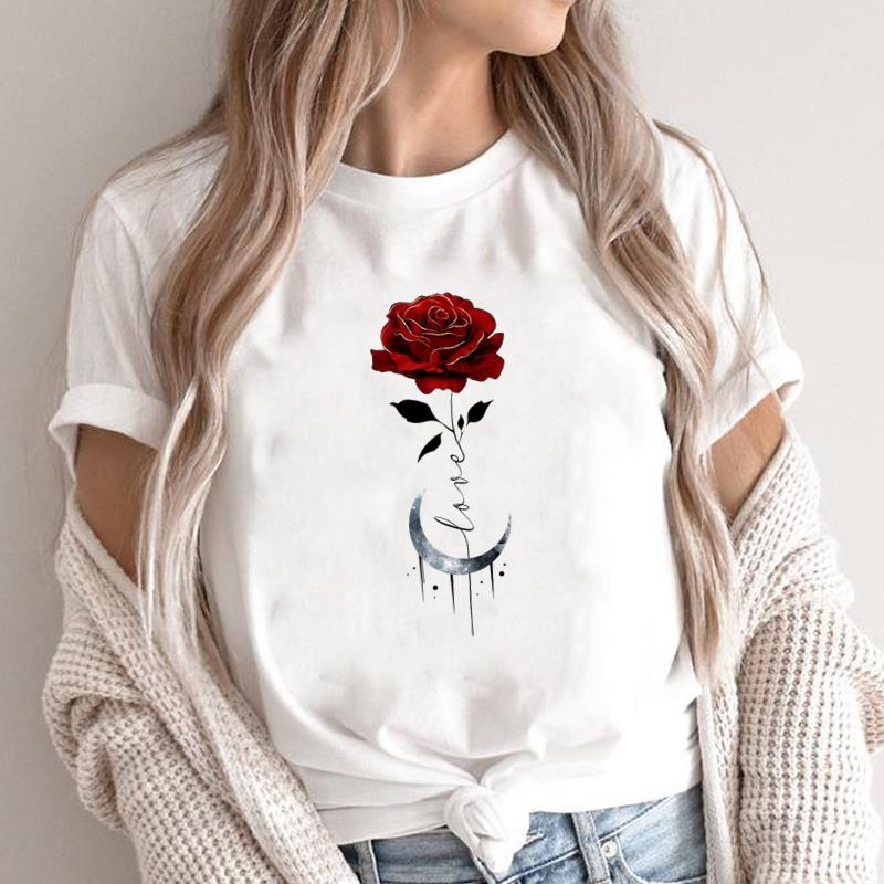 

(Asian Size) trend watercolor love style Short Sleeve Clothing Print Female Casual Fashion T Women s Top Graphic Tee T-shirts S