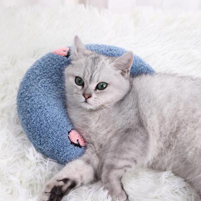 Yousheng U-Shaped Pet Pillow Cat Neck Support Pillow Soft Fluffy Cat Calming Pillow with Cute Patterns Half Donut Cuddle Pillow for Cats And Small