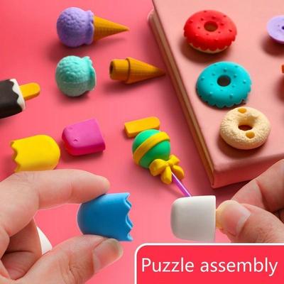 MINI 4 Stück Niedlicher Schneller Eiscreme-Donut, Süßer Topf, Süßigkeiten-Lebensmittelstil, Bleistiftradiergummi, Schüler