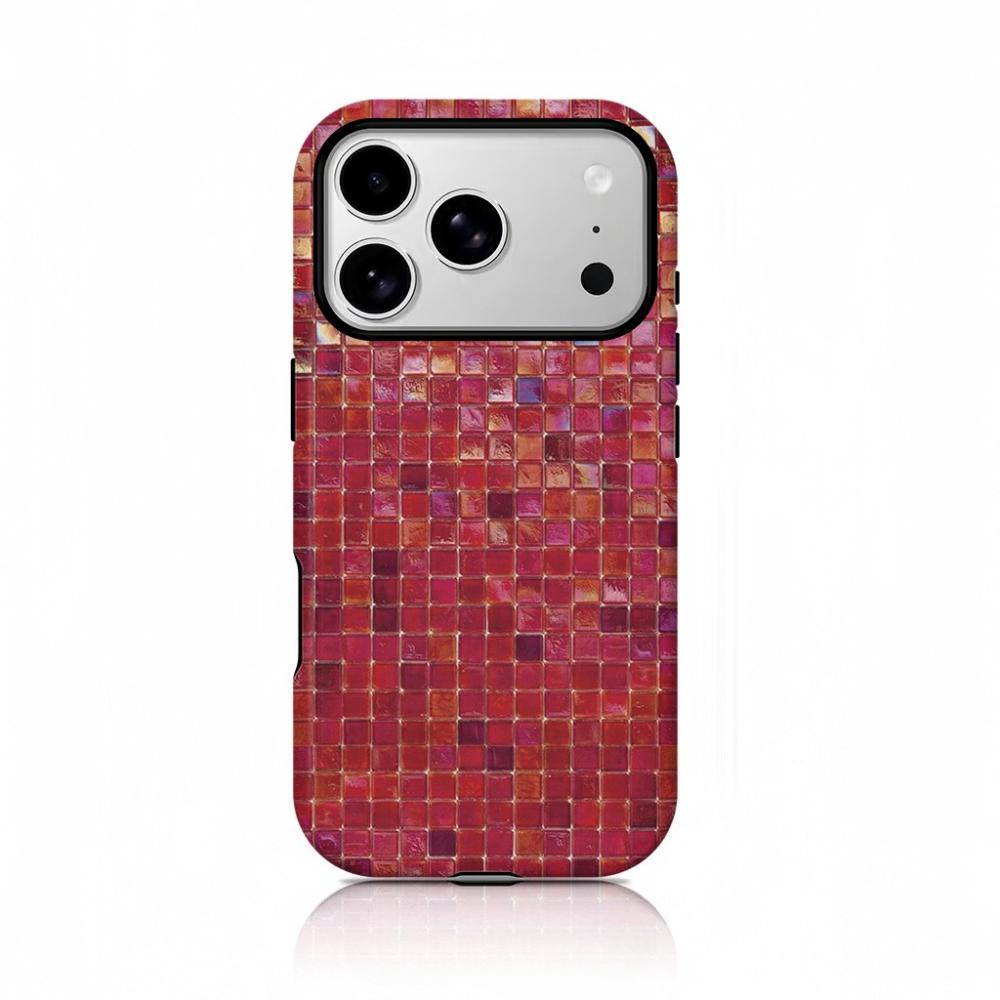 Deep red glass printed pattern phone case suitable for iPhone 17 16 15 14 13 12 11 Pro/Max/Plus anti drop 2-in-1 back cover