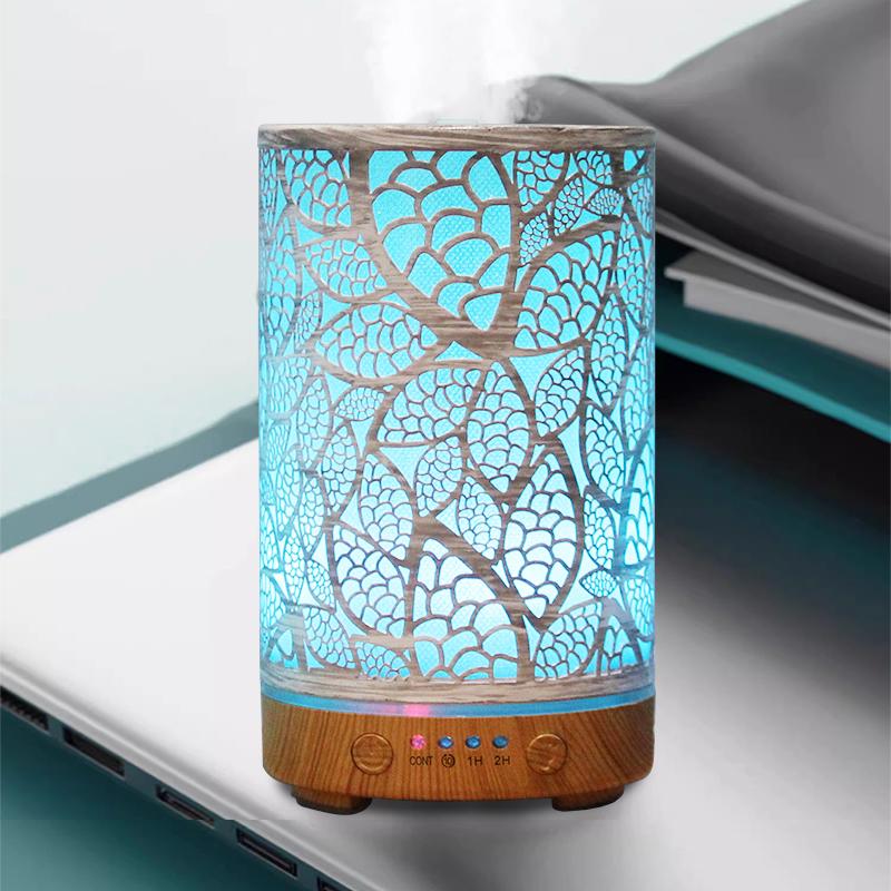 Decorative LED Night Light Timer Aroma Diffuser Hollow Leaves Ultrasonic Air Humidifier 7-color Atmosphere Lights for Bedroom