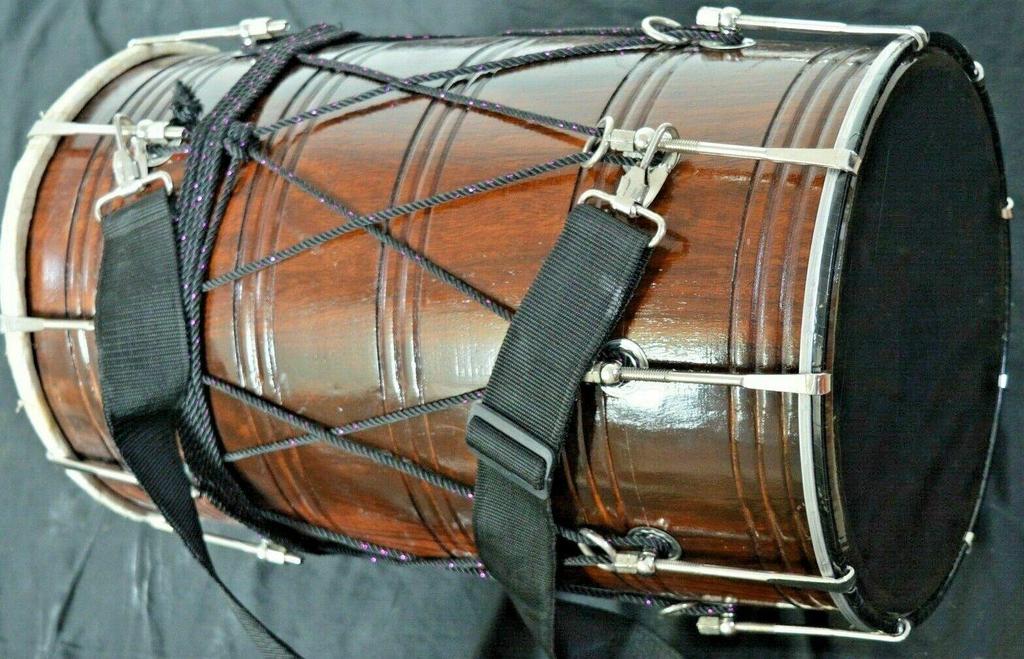 Folk Musical Instrument Punjabi Bhangra Dhol in Rosewood Sheesham with Bag – Traditional Indian Wedding Drum