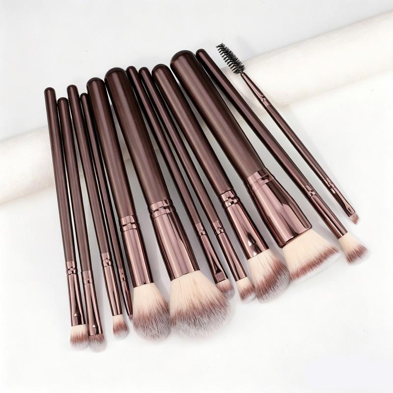 12pcs Brown Makeup Brush Set Soft Brushes Eyeshadow Powder Foundation Beauty Tools