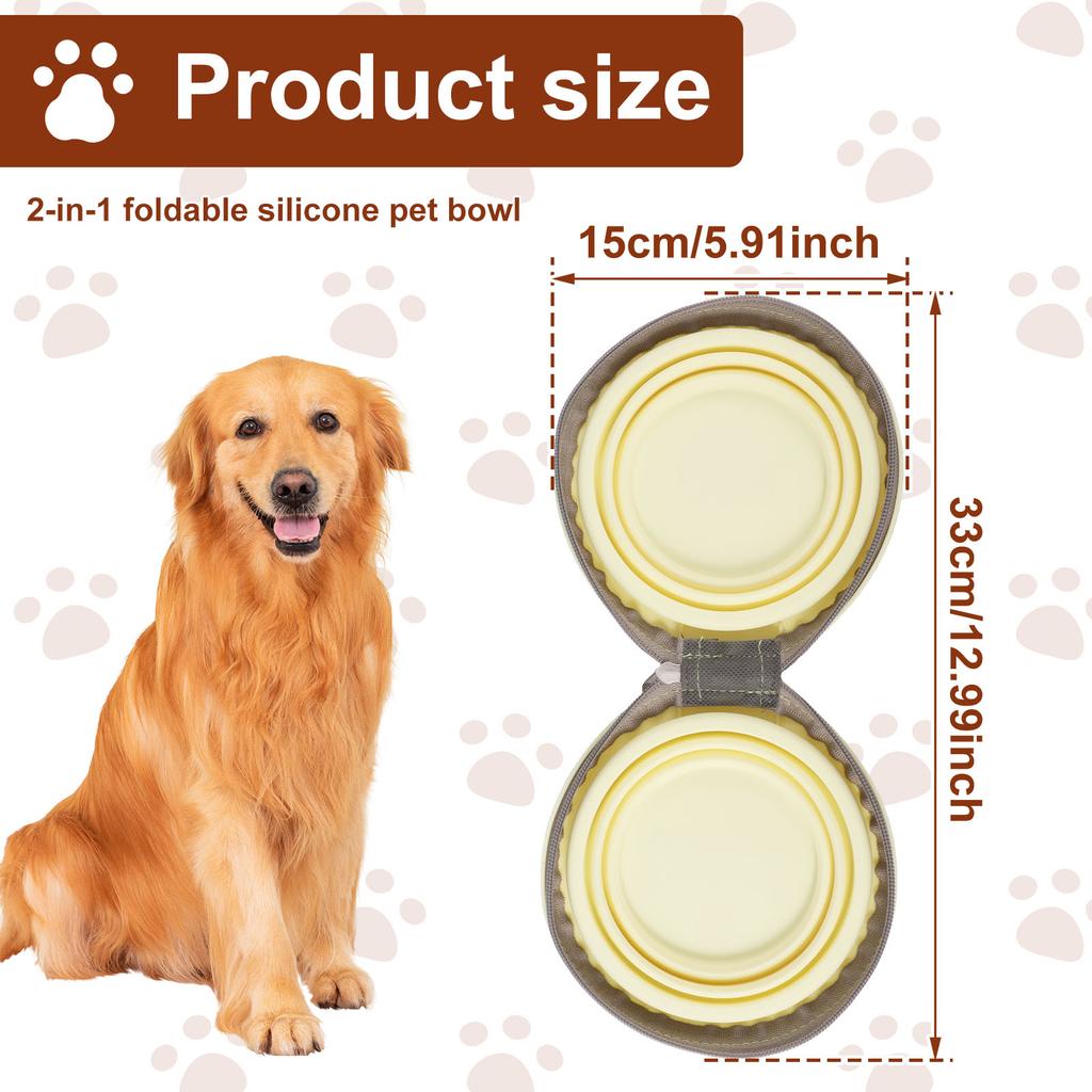 Faltbarer Haustiernapf Silikon Outdoor Tragbarer Hundenapf mit Reißverschluss Zusammenklappbarer Katzen-Doppelnapf für Spaziergang Reise Camping