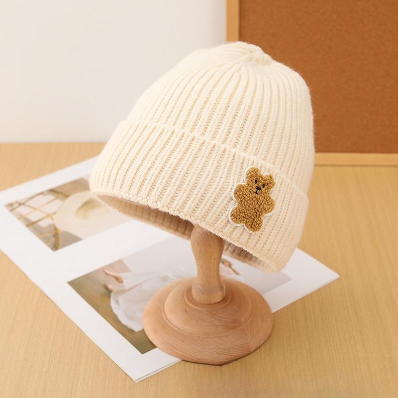 

Korean style Cute Bear Woolen Hats with Labels for Autumn and Winter Plush and Thickened Warm Knitted Hats for Children and Cold Hats one size