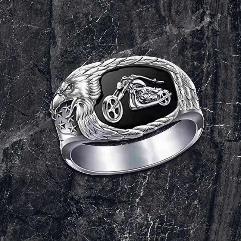 Totem pattern zircon rings Men's punk dark tide cool European and American style rings are popular vintage accessories
