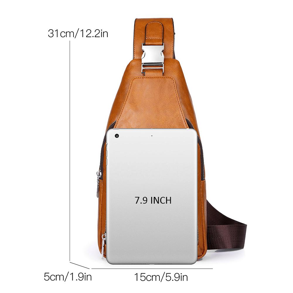 WEIXIER Bolso Bandolera de Cuero para Hombre Crossbody Hombro Pecho Impermeable Casual Mochila de Día para Viajes Deportes al Aire Libre